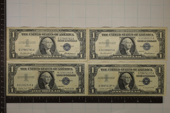 4-CRISP 1957 & 1957-A $1 SILVER CERTIFICATES BLUE