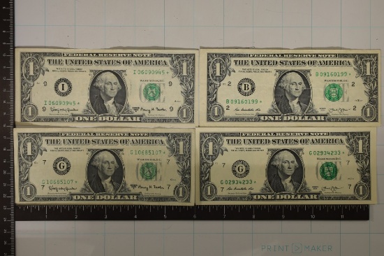 4 US $1 FRN STAR NOTES: 2-1963-A & 2-2013 GREEN