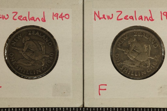 1940 & 1945 NEW ZEALAND SILVER 1 SHILLING COINS