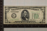 1934-D US $5 FRN GREEN SEAL NOTE, PLEASING BILL