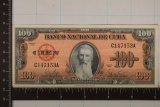 1959 CUBA 100 PESO BILL EXTRA FINE++-AU ONE FOLD