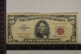 1963 US RED SEAL $5 NOTE