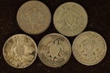1934, 1940, 2-1942 & 1943 FIJI SILVER 6 PENCE .336