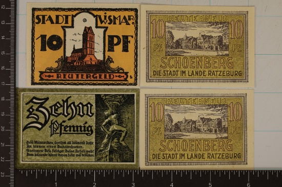 4 GERMAN NOTGELDS: 1-1921-10 PFENNIG, 20-1922-