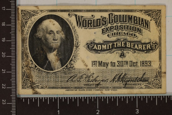 1893 WORLD'S COLUMBIAN EXPOSITION CHICAGO TICKET