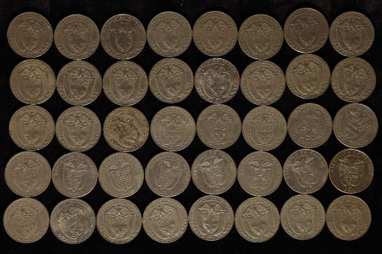 40 ASSORTED PANAMA 1/4 BALBOA COINS 1966-2001