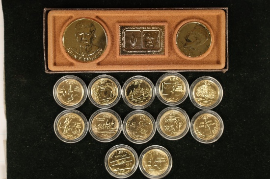 2 GOLD ELECTROPLATED US COIN SETS: 1980-P JFK