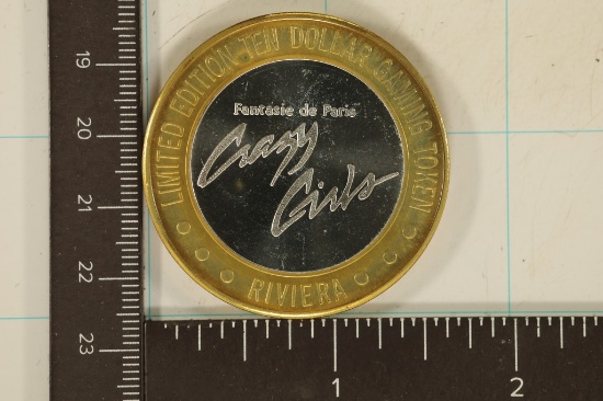 1995 CASINO $10 SILVER TOKEN (UNC) RIVIERA HOTEL &