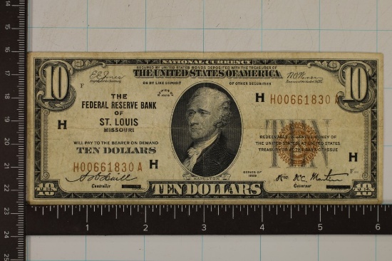 1929 TYPE 2 US $10 NATIONAL CURRENCY OF ST. LOUIS