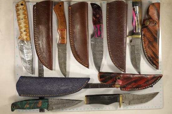 6 BRAND NEW DAMASCUS STEEL KNIVES: 7 1/2", 7 3/4",