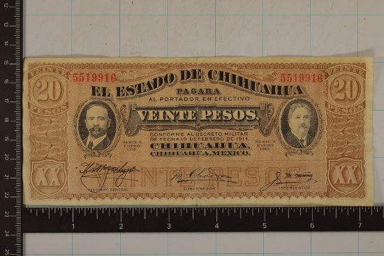 1915 MEXICO BANK OF CHIHUAHUA 20 PESO BILL