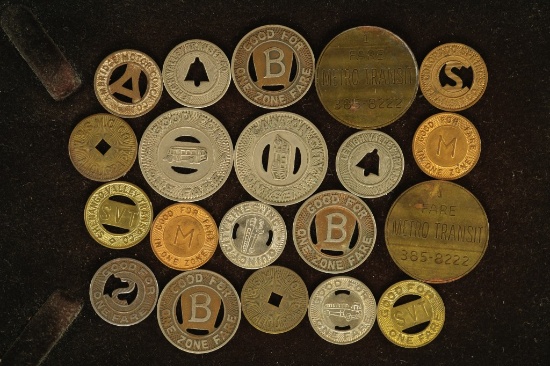 20 ASSORTED METAL TRANSPORTATION TOKENS: METRO