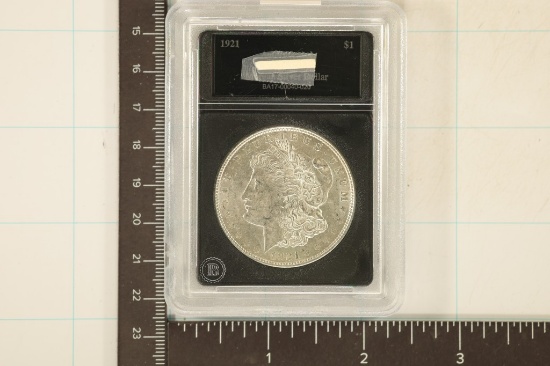 1921-D MORGAN SILVER DOLLAR IN PLASTIC SLAB