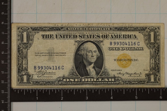 1935-A US $1 NORTH AFRICA YELLOW SEAL SILVER CERT.