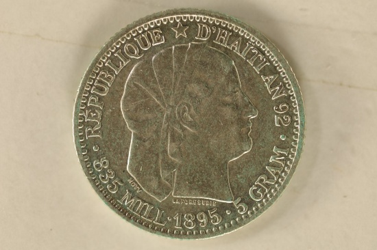 1895 HAITI SILVER 20 CENTIMES .1342 OZ. ASW EF+
