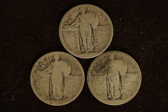 3 NO DATE SILVER STANDING LIBERTY QUARTERS