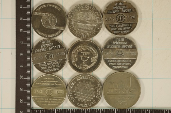 9-ISRAEL 1'' METAL TOKENS: 1958-1980 ALL UNC