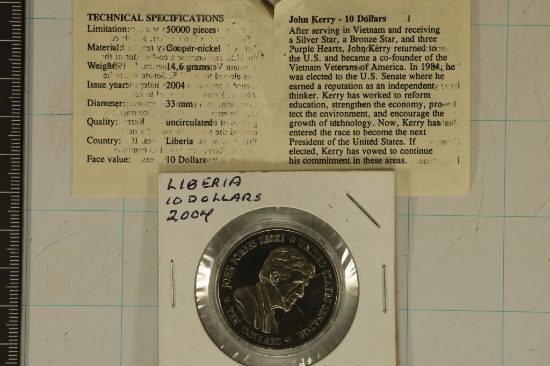 2004 LIBERIA UNC $10 COIN IN HARD PLASTIC CAPSULE