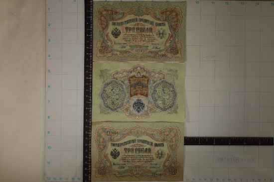 3-CIRCA 1905 RUSSIA 3 RUBLE BILLS ALL NICER WITH