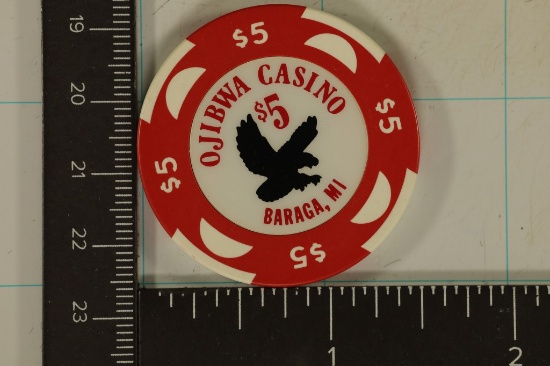 $5 OJIBWA CASINO CHIP BARAGA, MI