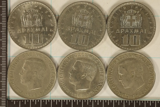 3-1959 & 3-1968 GREECE 10 DRACHMA COINS