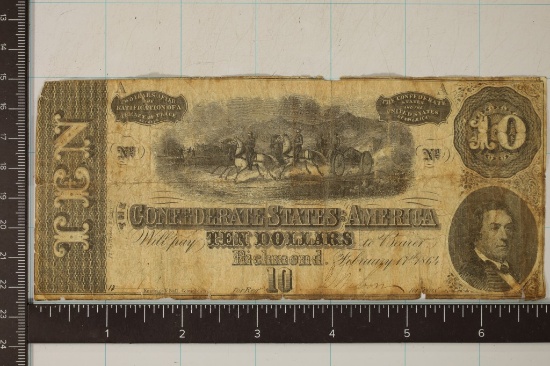 1864 CONFEDERATE STATES OF AMERICA $10 RICHMOND