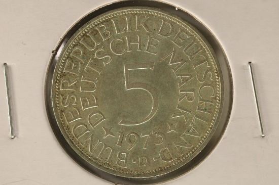 1973-D GERMAN SILVER 5 MARK .2251 OZ. ASW AU/UNC