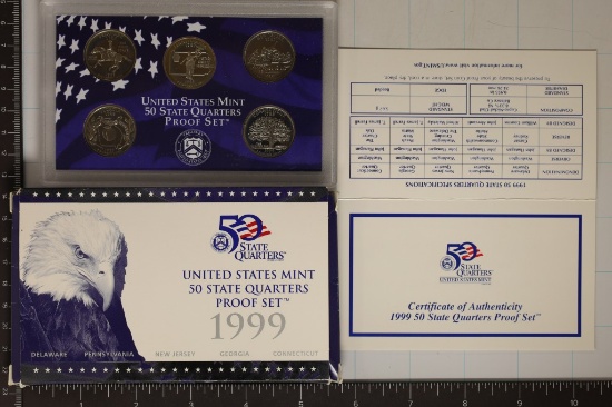 1999 US 50 STATE QUARTERS PROOF SET WITH BOX &