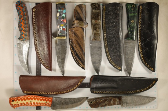 6 BRAND NEW DAMASCUS STEEL KNIVES: 7 3/4", 4-8" &