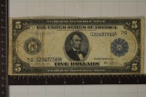 1914 US $5 FRN LARGE SIZE BLUE SEAL HORSEBLANKET