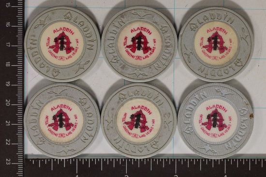 6-$1 PLASTIC CASINO GAMING TOKENS: ALADDIN HOTEL