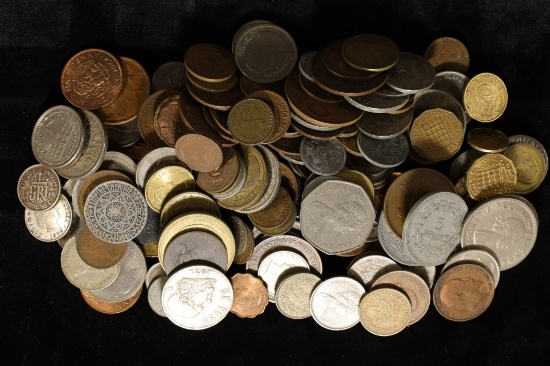 APPROX. 30 OUNCES OF ASSORTED FOREIGN COINS WITH