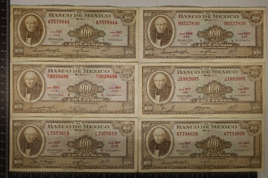 6-1972 BANK OF MEXICO 100 PESO BILLS.