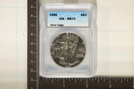1988 AMERICAN SILVER EAGLE ICG MS70 1 OZ. SILVER