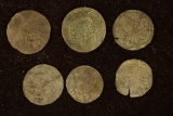 6 SILVER DIME SIZED OTTOMAN EMPIRE PARA COINS: