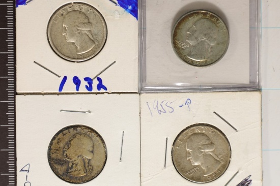 1932, 35, 40-D & 1955 WASHINGTON SILVER QUARTERS