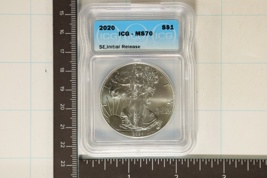 2020 AMERICAN SILVER EAGLE ICG MS70 SE, INITIAL