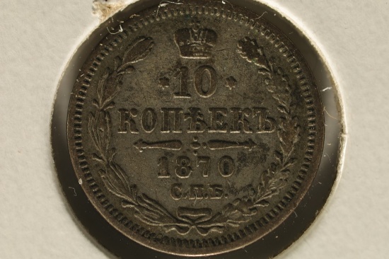 1870 RUSSIA SILVER 10 KOPEKS .0289 OZ. ASW