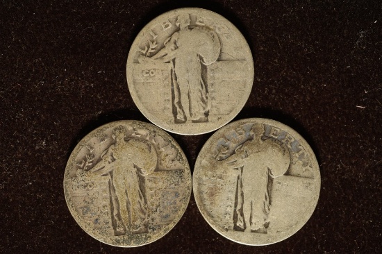 3 NO DATE SILVER STANDING LIBERTY QUARTERS