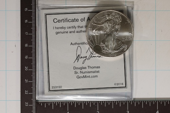 2016 AMERICAN SILVER EAGLE. BU WITH CERTIFICATE