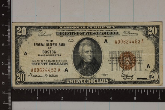 1929 US $20 NATIONAL CURRENCY, BROWN SEAL TYPE 1