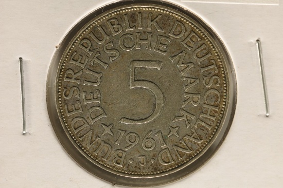 1961-J GERMAN SILVER 5 MARK .2251 OZ. ASW