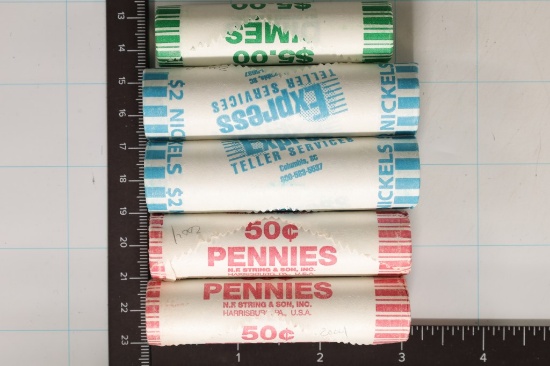 5 SOLLID DATE ROLLS OF US UNC COINS:2-2004 LINCOLN