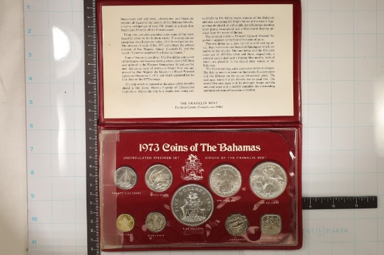 1973 NINE COIN BAHAMA SET WITH 2.85 OZ. ASW UNC