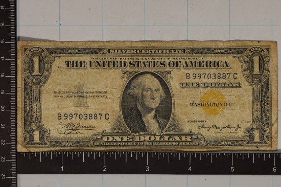 1935-A US $1 SILVER CERT SOUTH AFRICA YELLOW SEAL