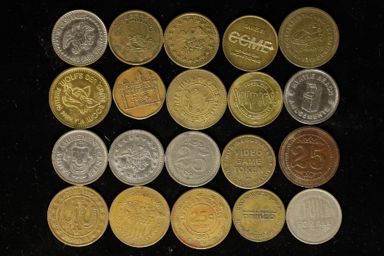 20 ASSORTED METAL ARCADE / AMUSEMENT TOKENS: