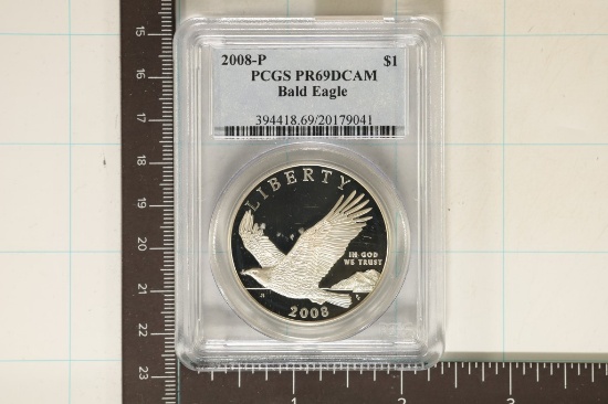 2008-P BALD EAGLE SILVER DOLLAR PCGS PR69 DCAM