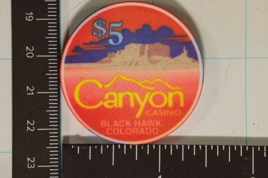 $5 CANYON CASINO GAMING CHIP BLACKHAWK, CO