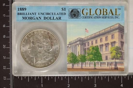 1889 MORGAN SILVER DOLLAR IN VINTAGE GRADING SLAB