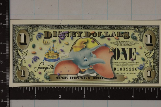 2005 DISNEY $1 CRISP UNC COLORIZED BILL "DUMBO"